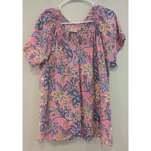 Rungolee Savannah Cotton Smocked Blouse In Wildflower Floral Size XL - Picture 1 of 6